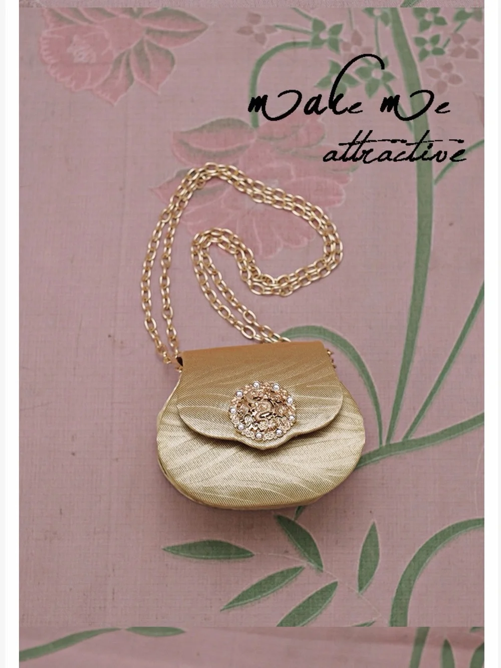 Gold Satin Mini Crossbody Bag with Decorative Medallion - Picture 5 of 6
